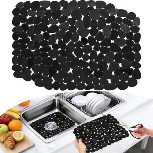 Kitchen Sink Protector Mat - 2 Pack 40x30cm (16x12in) Cuttable & Adjustable PVC Sink Mat, Non-Slip Dish & Glassware Fast Draining Mat for Kitchen/Bathroom Sinks (Black) -AstraLoom