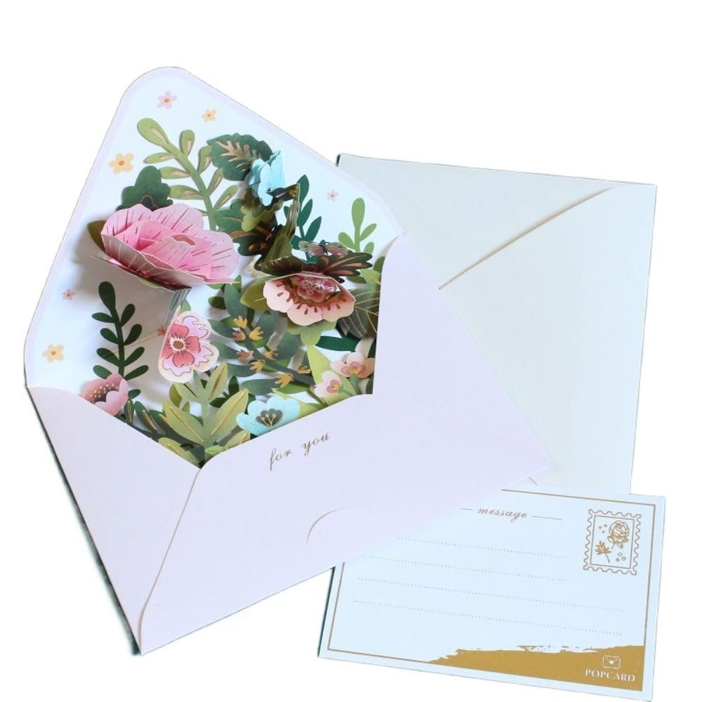Geburtstagskarte Geschenke Karten, 3D-Pop-Up-Grußkarten mit Blumenmotiv for Valentinstag, mit Umschlag und Postkarte, Mehrfarbig, 15,5 x 12 cm (6,10 x 4,72 Zoll)(Colorful A)