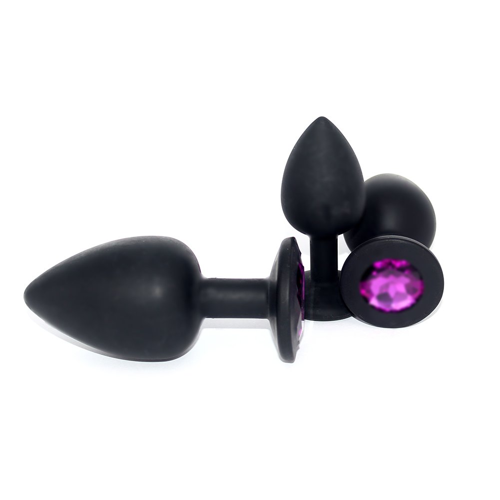 Anal Sex Trainer 3PCS Silicone Jeweled Butt Plugs, Eastern Delights Anal Sex Toys Kit for Starter Beginner Men Women Couples, Black