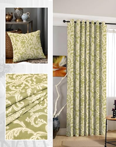 Image of Casableu Anthem Kelso Cotton Look Door Curtains Pack of 2-9 Feet Long Door, Printed Design, Room Darkening Curtains with Tiebacks, Eyelet Style for Bedroom & Living Room Decor (Avocado, 9 feet)