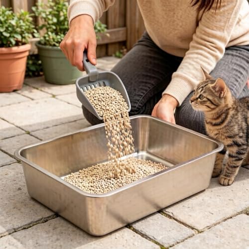 Arenero grande con lados altos para gatos grandes, gris miniatura 5