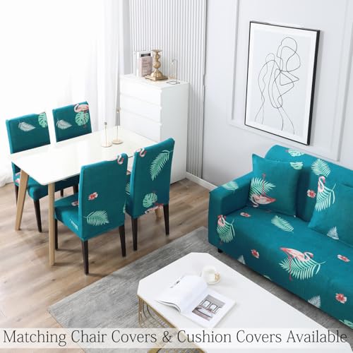 Image of HOKIPO 95% Polyester, 5% Spandex Stretchable Elastic Cover for Sofa 4 Seater, Teal Feather (AR-4096-D5)