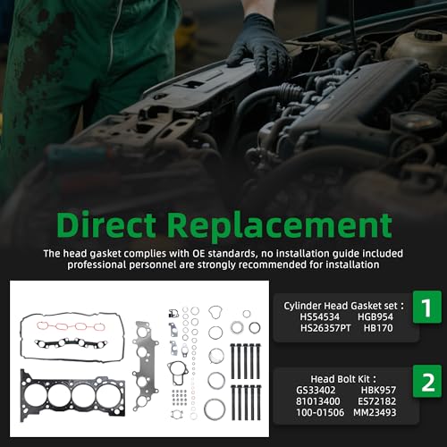 Image of Head Gasket with Bolts Set, 2.7L for Toyota Tacoma 2.7L 2694cc L4 DOHC 05-15, OE HS26357PT, HS54534, HGB954, HB170, GS33402, HBK957, 81013400, ES72182, 100-01506, MM23493(44pcs)