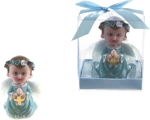 Lunaura Recuerdo religioso - Juego de 12 niños bebé ángel orando con recuerdos de cruz - azul
