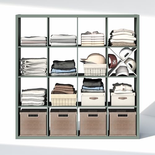 Image of Furinno Cubic Extra Thick 16-Cube Closet Organizers and Storage, Sage Green | 14.6 x 58 x 58 in, Open Shelf Closet Storage, Closet Organizer, for Wardrobe, Bedroom, Living Room