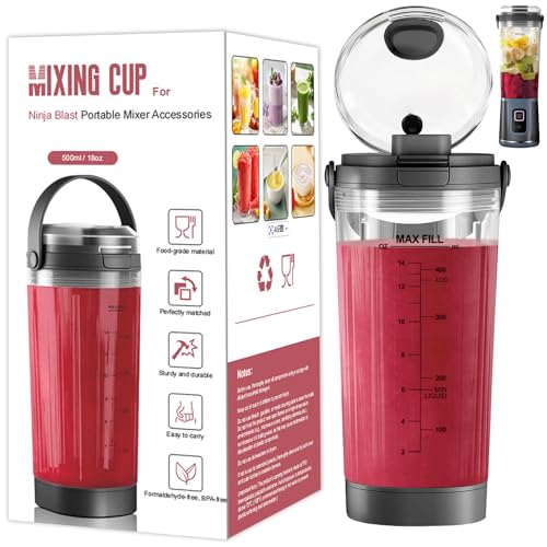 18oz Blending Vessel Accessories Compatible with Ninja Blast Portable Blender BC151BK, Upgraded 180&deg; Flip Lid & Leak-Proof Travel Handle, Personal Blender Cup Replacement for Gym, Office and Outdoor