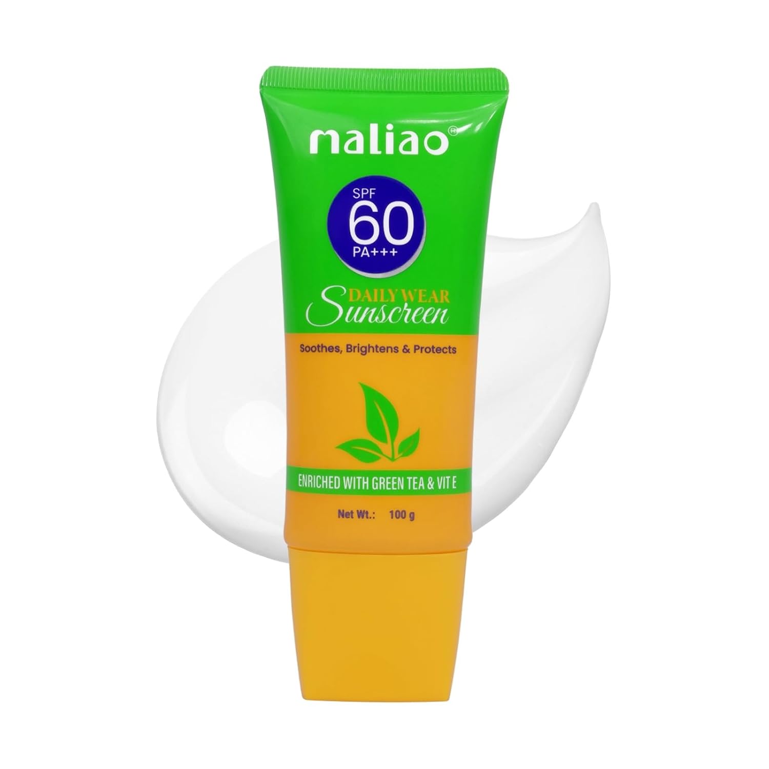 Maliao Green Tea & Vit E Sunscreen SPF 60 PA+++ | Broad Spectrum Sun Protection | Hydrating & Soothing Formula | Non-Greas...