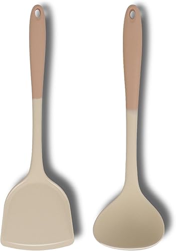 Miniatura 1 de Nalchois - Espátula de silicona para wok y cucharón de sopa de silicona para utensilios de cocina antiadherentes, resistentes al calor, fáciles de