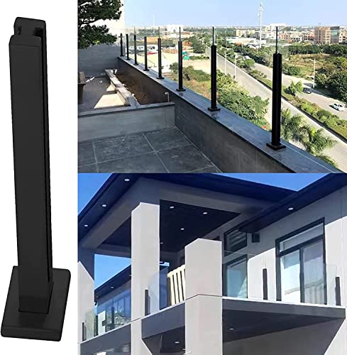 CVERTHAF Poste de barandilla de Vidrio Negro con Ranuras y Base para escaleras Exteriores, Balcones, terrazas, tamaño del Poste Central: 110 cm/43,3 Pulgadas