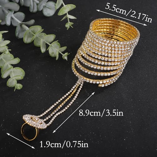 Wiwpar Full Crystal Rhinestone Finger Ring Bracelet Bangle Hand Chain Boho Layered Slave Chain Bracelet Hand Harness Finger Ring Prom Party Wedding Hand Accessories for Women Girls3