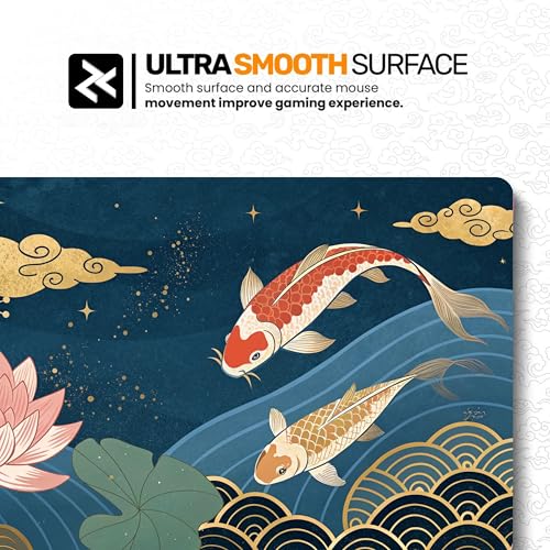 Image of Koi Harmony Premium Desk Mat | Anti-Skid | Anti-Slip | 60 x 28 cm | Laptop Mat for Work from Home /Office /Gaming- Extended Mouse pad and Keyboard Desk mat