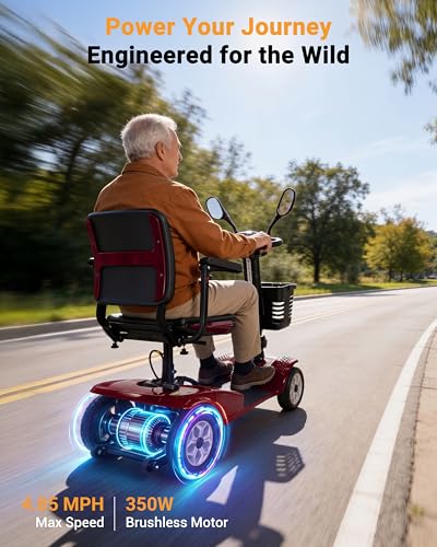 Image of Heavy Duty Mobility Scooter 400 LB Capacity, 4 Wheel Electric Scooter for Adults with Adjustable Seat, Powered Mobility Scooters for Seniors, 20 Mile Range, Steel Frame, Red