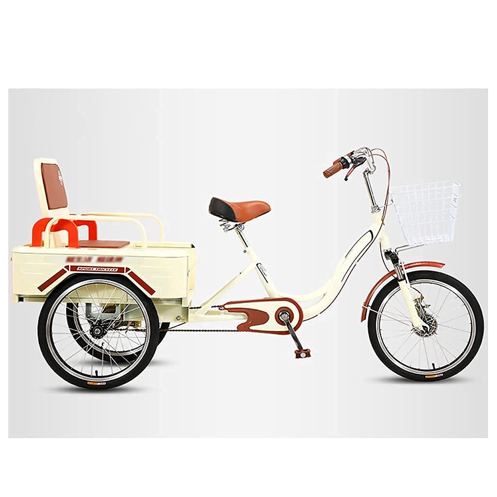 Outdoor Riding Adult Tricycle With Back Seat 3 Wheel Bikes 20 Inch Three Wheeled Cruise Bicycles Seniors Bike Shock Absorption And Foldable Two Mode Design For Manned And Cargo Comfortable Riding (20