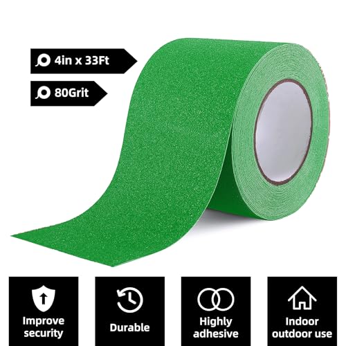 Image of Reniteco Anti Slip Tape - 4 inch x 33Ft, Green Heavy Duty Grip Tape - High Adhesion & Waterproof, No Residue Removal for Outdoor Stairs, Tile, Shower, Bathtub - Extra Grip Safety Tape