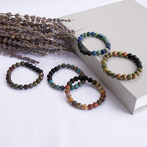 Bivei Lava Rock Stone Essential Oil Diffuser Bracelet - Natural Semi Precious Gemstone Beads Healing Crystal Bracelet (Set of 5 A) - Thumbnail 5