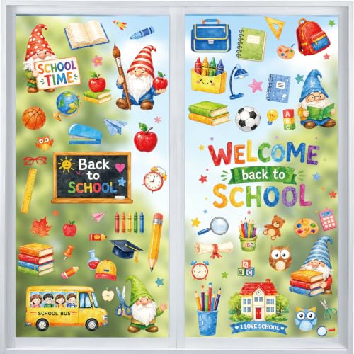 AFRITEE Window Clings Back to School - 9 Pcs I Love School Watercolor Static Clings for Classroom Glass Window Decor Pencil Blackboard Stickers for First Day Welcome Teacher Student 7.9x11.8 Inch