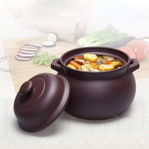 Vista 2 de Cazuela de cerámica, cazuela de hierro fundido esmaltado, olla de arcilla olla de cocina de arcilla para sopa de cazuela morada, llama abierta, olla
