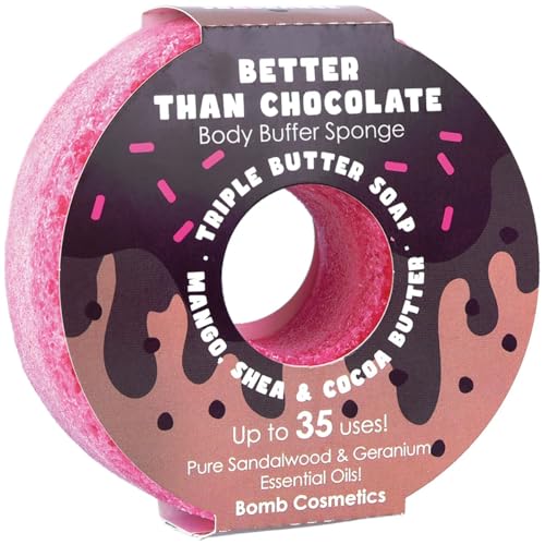 Bomb Cosmetics Esponja con infusión de jabón corporal 2 en 1, exfoliante, hidratante, triple mantequilla, con jabón en el interior mejor que el chocolate