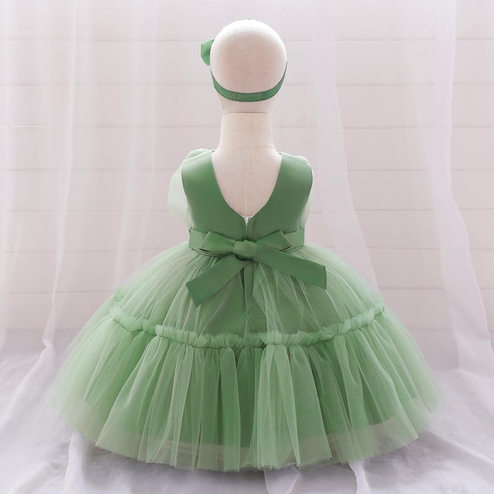 Baby Girl Tulle Dress Flower Design Sleeveless Princess Dress Bowknot Tutu Dresses with Headwear - Image 4