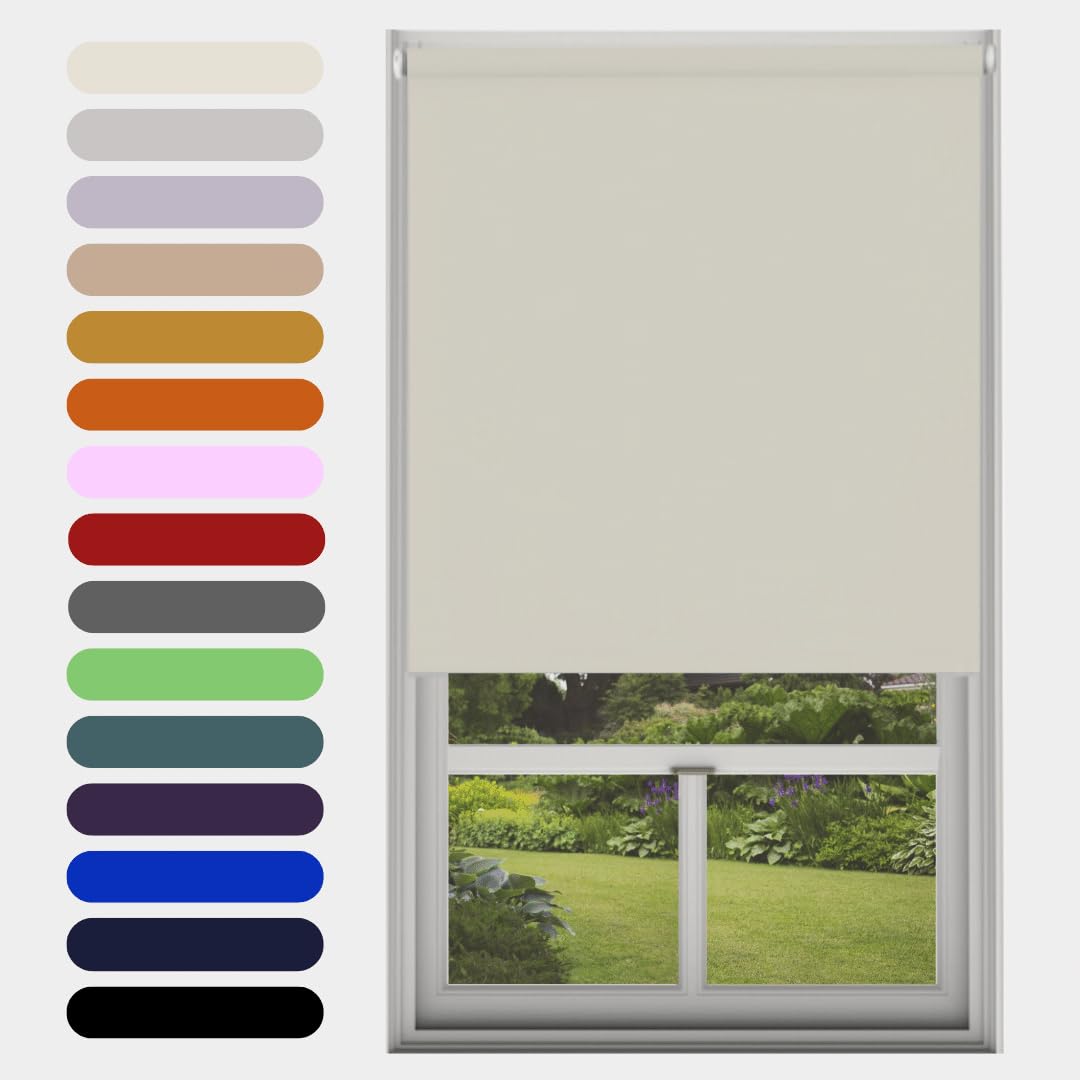 Natural Blackout Roller Blind Metal Fittings Trimmable UV Protection Thermal Properties Premium Fabric Home Office Bedroom Kids Room Child Safe Easy Fit 60cm Width x 160cm Drop