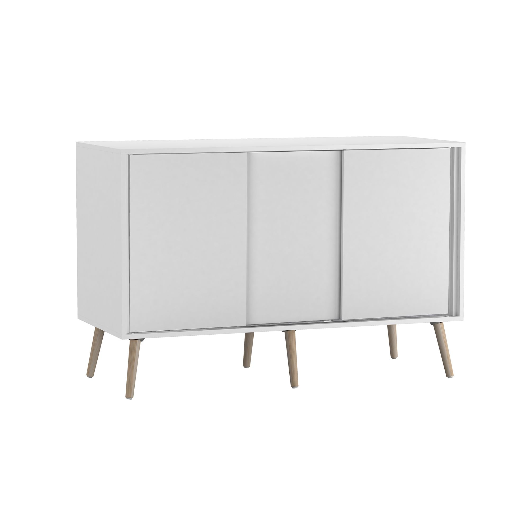 URBNLIVING 3-Door Sliding Sideboard Cabinet with Wooden Legs, Modern Cupboard, Credenza for Living Room, Dining Room or Office, Storage Organizer with Stylish Sliding Doors, Mix & Match Colour Combos