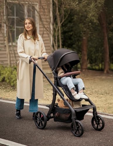 Image of Momcozy ChangeGo Baby Stroller, Convertible Single-to-Double-to-Wagon Stroller with 23 Configurations, Seat Included, Large PU Wheels, All-Wheel Shock Absorption ＆ Extendable UPF50+ Canopy