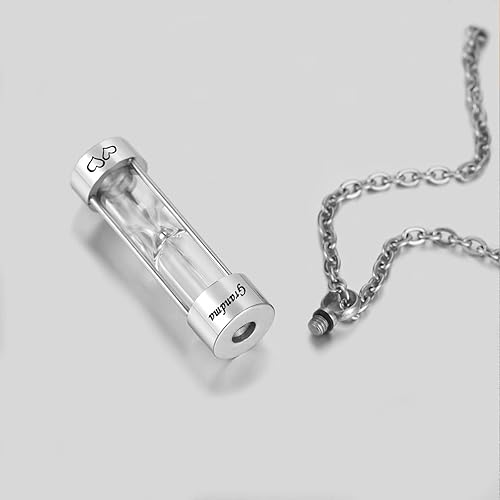 Miniatura 6 de Collar de urna de acero inoxidable para cenizas, urna de reloj de arena, colgante de recuerdo conmemorativo de cremación joyería