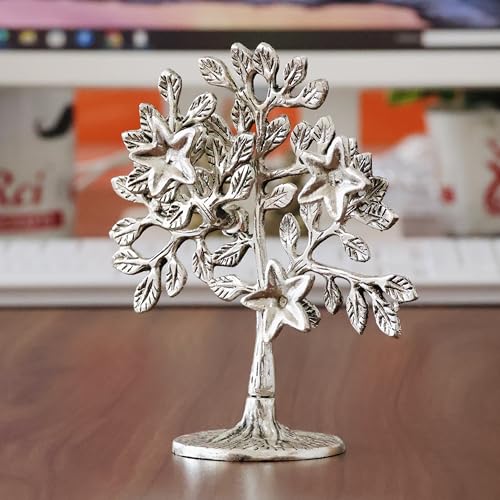 Image of Metal Kalpavriksha Tree Showpiece Trees of Life - Home Decor - Gift for Good Luck Vastu and Fengshui - Best in Living Room Table Decoration with Antique Polish Silver