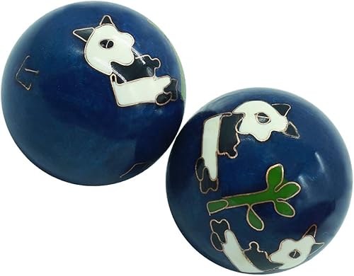 BRABUD - Bolas de mano de salud de 1.5 pulgadas, diseño de panda tallado, Cloisonne, para ejercicio, colección artesanal BS155 (S, azul)