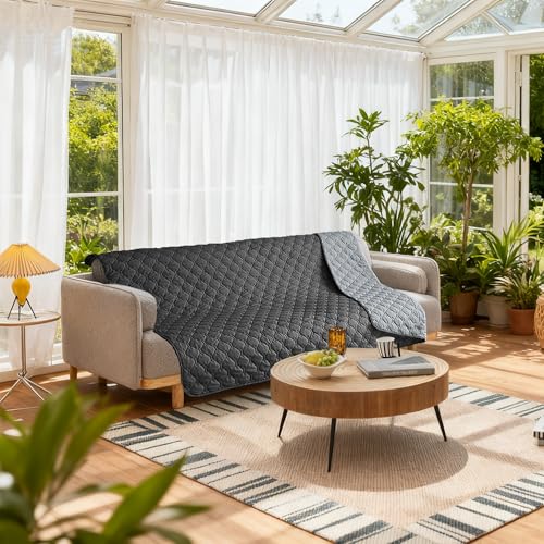 Image of gogobunny 100% Double Sided Waterproof Dog Blanket Soft Pet Bed Cover Reversible Protect Furniture Couch Sofa Car for Puppy Cat Kids (Dark Charcoal /Light Charcoal, 82x82 Inch (Pack of 1))
