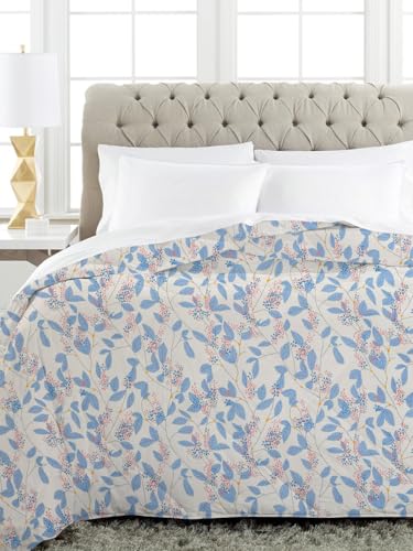 Image of HOMEKART 220 GSM Reversible Microfiber AC Comforter for King Size Bed | 3-Layer Quilted All-Season Duvet for Mild Winter | Soft & Breathable (220 x 240 cm, Floral, Blue & White)
