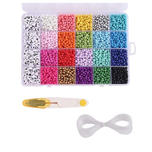 rockible Miçangas de vidro 4 mm 6/0 20 cores miçangas pequenas redondas com cordão elástico com miçangas com letras para fazer joias DIY Beading