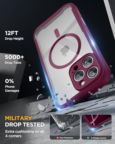 Image of Miracase Magnetic for iPhone 16 Pro Case Full-Body Phone with Built-in Glass Screen Protector, [Compatible with MagSafe] Military Drop Proof 16 Pro Cover Bumper 6.3 inch, Plum