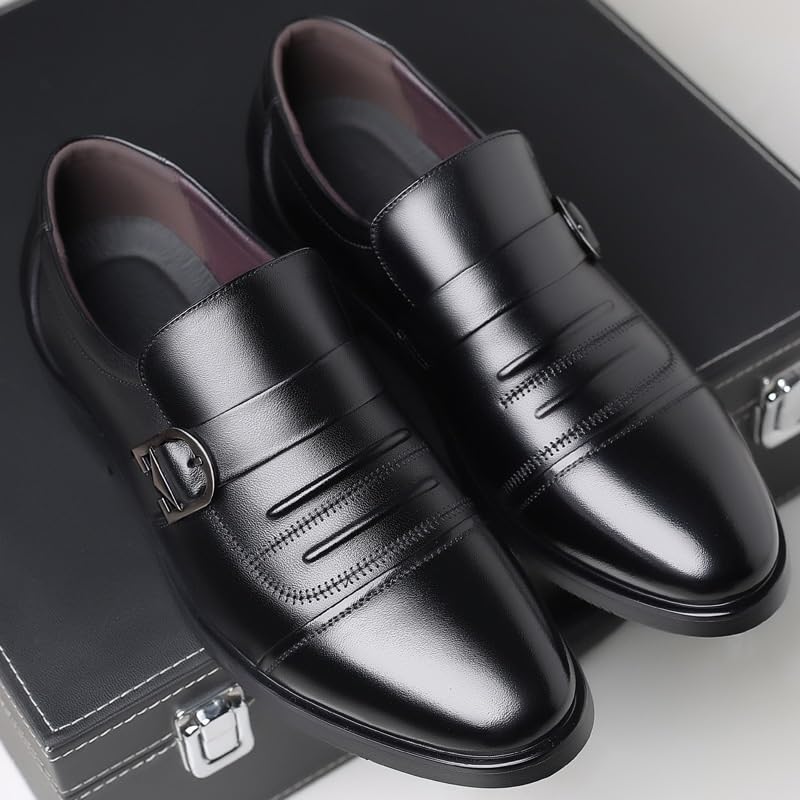 Men's Suit Leather Shoes Fashion Slip on Pointed Toe Oxfords Non-Slip Softsole Walking Dress Shoes for Men2