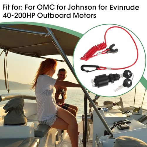 Interruptor de llave de ignición con cordón de seguridad Reemplazo 5005801 175974 para OMC Johnson Evinrude motor fuera de borda 40-200HP miniatura 6