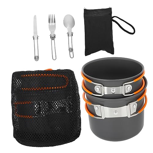 Mikikit 1 Set Portable Camping Cookware Lightweight Outdoor Cooking Kit with Cutlery for Hiking Backpacking Picnic Orange Non Stick Design