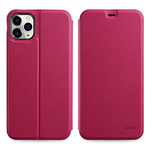 doupi FlipCase for iPhone 11 Pro Max (6.5 inch) - Deluxe Leatherette Magnet Book Style Screen Protector Stand Protective Flip Cover, red Pink