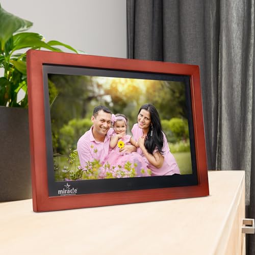 Image of Miracle Digital 12'' HDMI Wooden Hi-Def Digital Photo Frame Premium Mirror Finish,Remote SlideShow,Video Audio,Built in 8GB Memory & 2GB RAM (Dark)