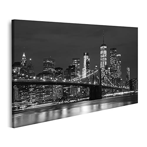 bilderfelix Tableau sur toile Pont de Brooklyn Gratte-ciel du centre-ville de New York Noir Blanc - Toile 80x40 cm