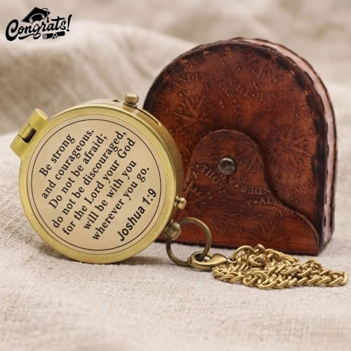 Brújula de latón vintage grabada con la frase 'Sé fuerte y valiente' Josué 1:9, regalo cristiano inspirador para mujeres y hombres miniatura 7