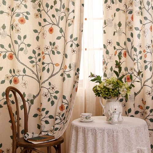Image of ISAENNE Designer Elegant Linen Printed Curtains,2 Panels,63 inchx65 inch-Flora