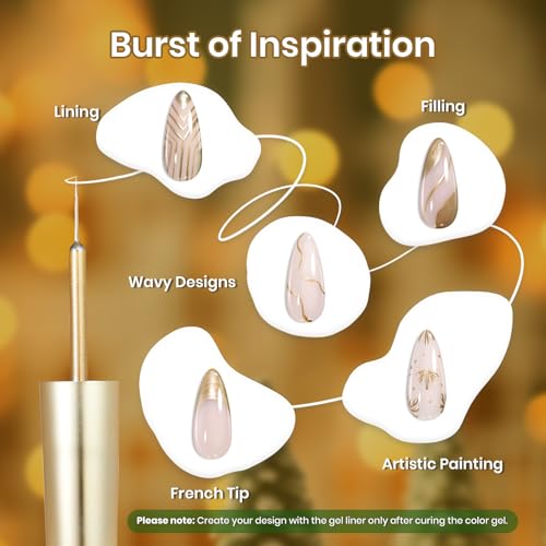 Image of Beetles Gold Gel Liner Nail Polish 7ml Metallic French Tip 3D Mirror Effect Metal Painted Gel Polish Build in Thin Brush French Line Nail Art Soak off Uv Lamp Manicure Salon Gifts for Girls