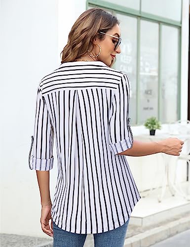 Bulotus Women's Zip Front V-Neck 3/4 Length Sleeve Womens Tops Business Casual Shirts4