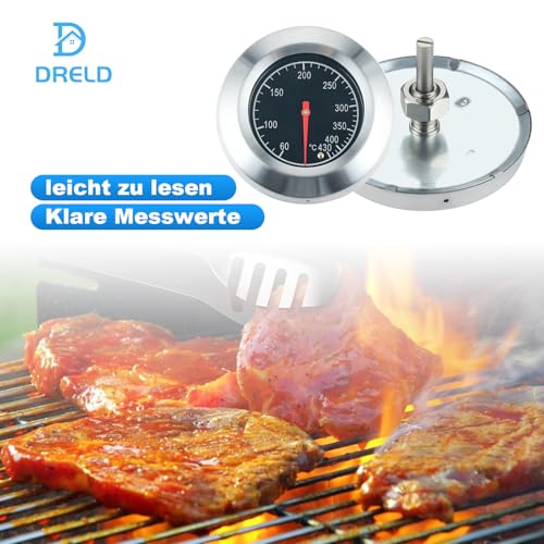 DRELD Edelstahl Grillthermometer Barbecue Thermometer, Röstthermometer, 60-430℃ Gasgrillthermometer für alle Holzkohlegrill, Grills, Ofen, Smoker, Räucherofen, Backofen und Grillwagen