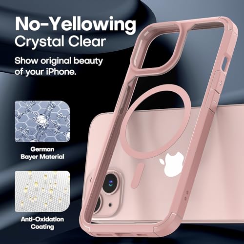 Image of TAURI for iPhone 13 Case, Compatible with MagSafe, Pink | with Screen Protector, Not-Yellowing Military-Grade Protection, Shockproof Slim Magnetic Case for iPhone 13