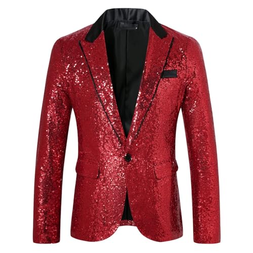 Chaqueta de traje de hombre con lentejuelas estilo disco brillante, año nuevo 2026 elegante traje de noche para eventos y clubes de noche, boda, cóctel, chaqueta de San Valentín, Rojo17, S