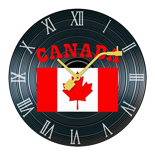 Canada Maple Flag Round Wall Clock Silent Non Ticking Quartz Clocks Pvc Wood For Kids Living Room Bedroom Kitchen School Office Decor #TOP8