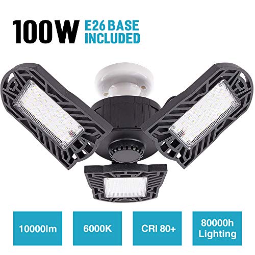 Wireless Tribright Led Garage Light 800W Equivalent 100W-10000lm-Florescent-Shop-Light Screw-in 4 FT Deformable Basement