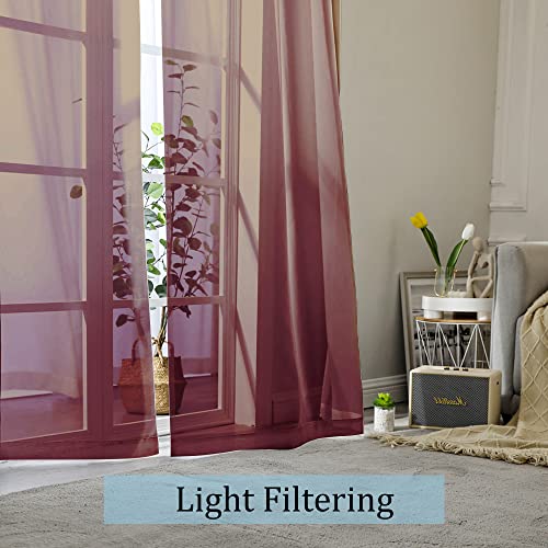 Image of OWENIE Sheer Curtains, 45 inch Long Light Filtering Tiers for Kitchen, Bedroom, 2 Panels, Cafe Curtains for Small Window, 42 inch W x 45 inch L, Burgundy