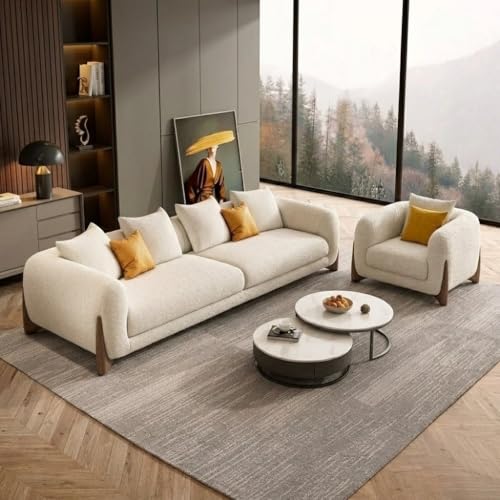 Image of Modern Sofa, Teddy Fabric, Chesterfield Style, Wooden Legs, for Living Room, Bedroom, Hallways (3+1 Seater)